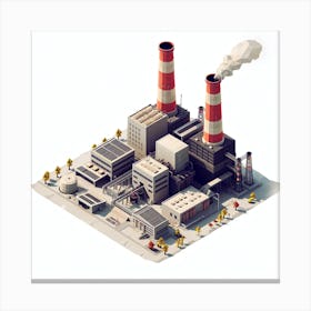 Low-Poly Industrial Factory Canvas Print