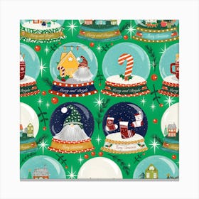 Christmas Snow Globe Green Canvas Print