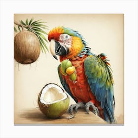 Parrot With Coconut Canvas Print