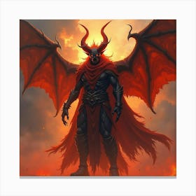 Demon Overlord In A Fiery Watercolor Underworld 1 Canvas Print