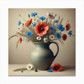 Photo Of Wildflowers In A Vase Canvas Print