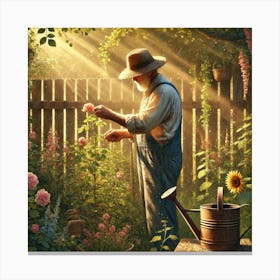 Timeless Garden An Elderly Man Caring For His Blossoming Sanctuary Art Print Canvas Print