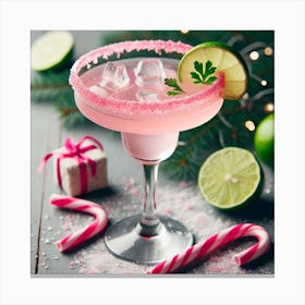 Pink Margarita With Candy Canes Canvas Print