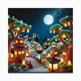 Asian Village At Night 1 Canvas Print