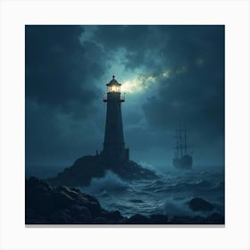 A Magical Lighthouse Guiding Ships Through A Stormy Night 1 Canvas Print