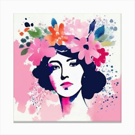 woman portrait with flowers head crown 5 Canvas Print