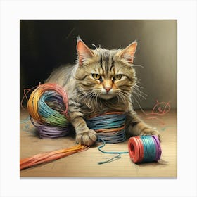 Cat With Yarn 6 Canvas Print