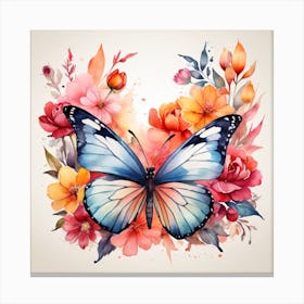 Watercolor Butterfly And Flowers Canvas Print