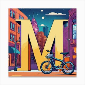 Big Letter M With In The Background A Bicycle (2) Canvas Print