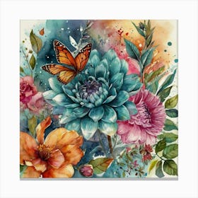 Butterfly And Flowers Canvas Print