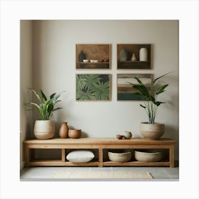 Room With A Bench And Plants Canvas Print