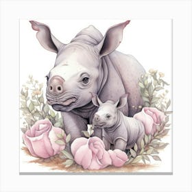 Rhino - Pink Roses Leinwandbilder