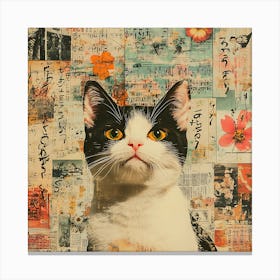 Vintage Cat On Paper 3 Canvas Print