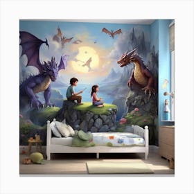 Dragons In The Sky Painting Wall Canvas Print