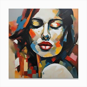 Vivid Abstract Portrait of a Serene Woman Canvas Print