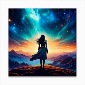 Surrealism Style Digital Painting Of A Celestial Woman Against A Vast Expansive Universe Backdrop Canvas Print