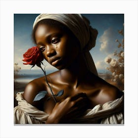 Forlorn Love - Woman Holding A Rose Canvas Print