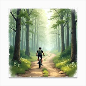 Mountain Bike On A Forest Path With Morning Mist Watercolor 1 Canvas Print