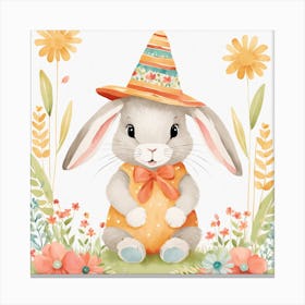 Floral Baby Rabbit Nursery Illustration (21) Canvas Print