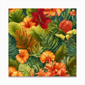 Tropical Flowers Seamless Pattern 1 Canvas Print