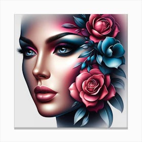 Portrait Of A Woman With Roses Canvas Print