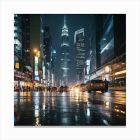 Hong Kong City At Night Paintings Art Print 1 Canvas Print