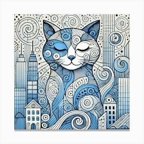 Twilight Meow City Cat Canvas Print