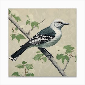 Ohara Koson Inspired Bird Painting Mockingbird 2 Square Canvas Print