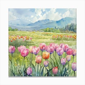 Tulips In The Meadow Canvas Print