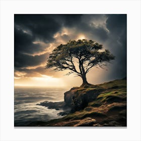 Lone , Tree On The Cliff, A Lone Tree Standing Strong art print Canvas Print