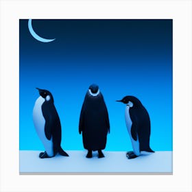 Penguins At Night Canvas Print