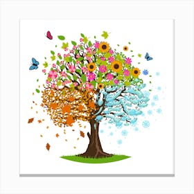 Tree With Flowers And Butterflies Canvas Print