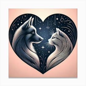 Wolf And Cat In The Heart Canvas Print