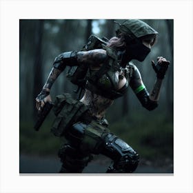 Soldier Running In The Rain Canvas Print