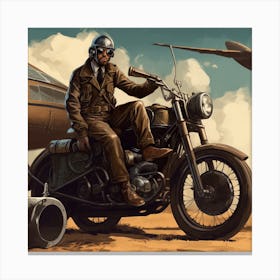 Soldier On A Motorcycle Canvas Print