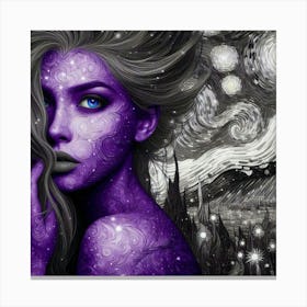 Purple Girl With Starry Sky 1 Canvas Print