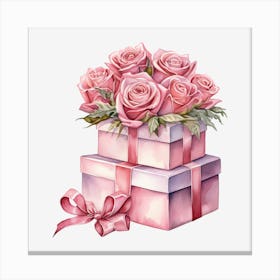 Pink Roses In Gift Boxes Canvas Print