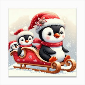 3 Cute Penguins In A Sleigh Canvas Print