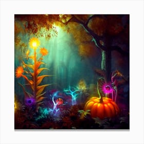 Halloween Pumpkins In The Forest Canvas Print