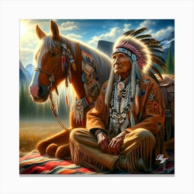 American Indian Sitting With Horse Copy Canvas Print