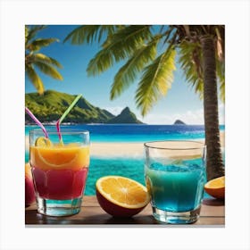 Tropical Drinks On The Beach Canvas Print