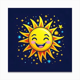 Lovely smiling sun on a blue gradient background 75 Canvas Print
