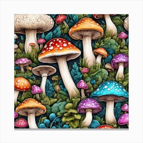 Seamless Pattern With Mushrooms Canvas Print