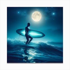 Surfer man In The Moonlight Canvas Print