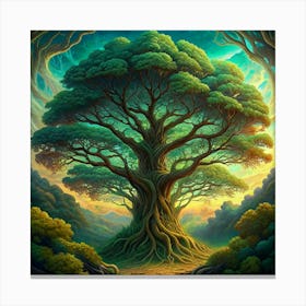 Illustration Of A Giant Tree With Intertwined Roots Canvas Print