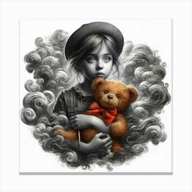 Little Girl With Teddy Bear 4 Canvas Print