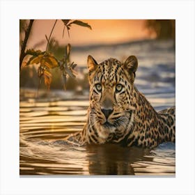 Leopard In Water  Canvas Print