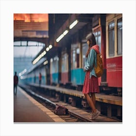 Leonardo Diffusion Xl A Girl Standing On Railway Station Leavi 1 (1) Canvas Print
