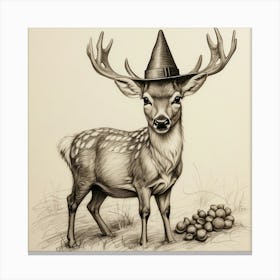 Deer In A Witch Hat Canvas Print