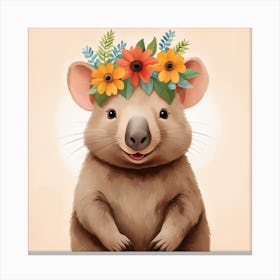 Floral Baby Wombat Nursery Illustration (4) Canvas Print